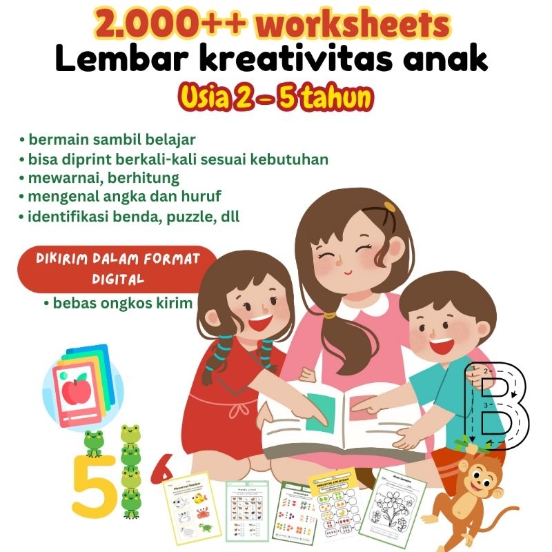 PAKET 2000++ lembar WORKSHEET PRINTABLE LEARNING ANAK PRESCHOOL 2 - 5 tahun