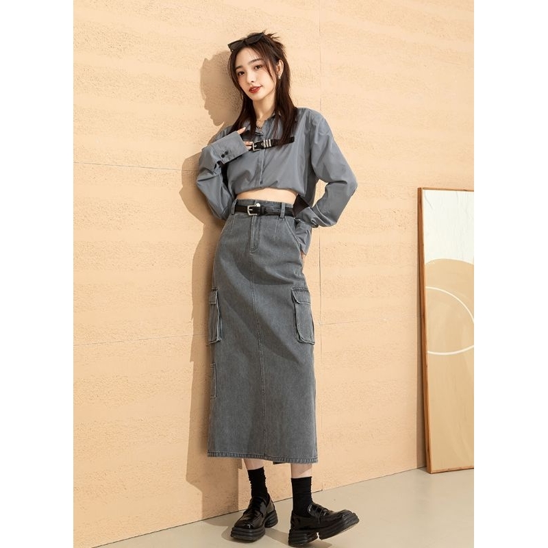 skirt y2k rok cargo misty grey khaki highwaist jeans denim premiu