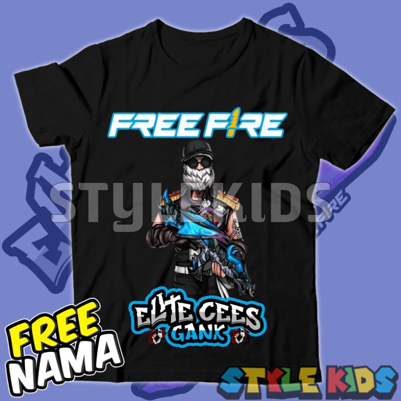(BISA COD) FREE NAMA Kaos Anak Laki laki Perempuan Logo Karakter Ak Naga Elite Cees Gank Free Fire T