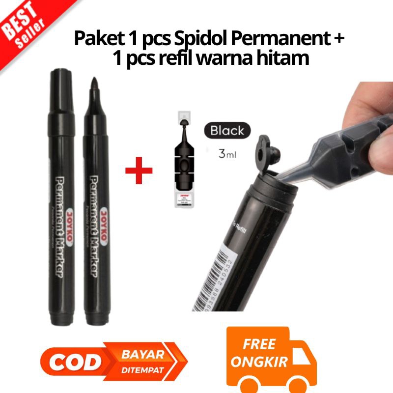 

[JK] BAYAR DI TEMPAT Paket Spidol + Refill Permanent Marker SpidolPermanen Round Tip Joyko Refillable -