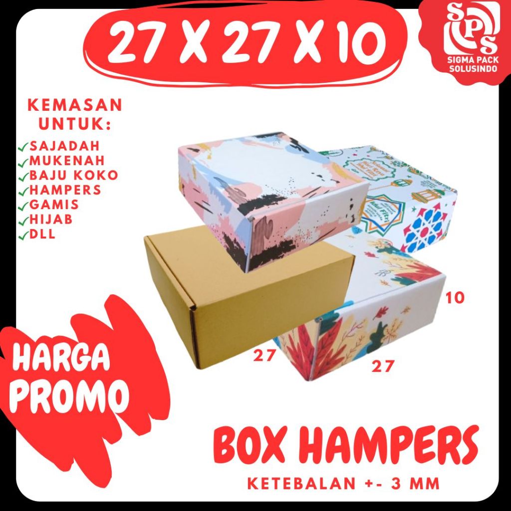 

Box 27x27x10 LS Kardus Packing/Karton/Polos/Dus Hampers/Baju/ Lebaran/Oleh_Oleh/ Box Souvenir Polos/Motif