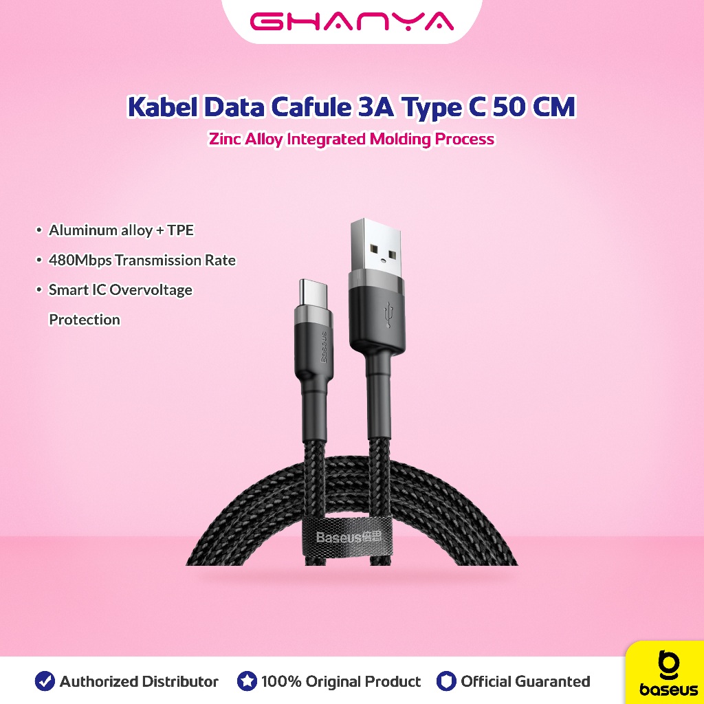 BASEUS Kabel Data Cafule USB to Type C 50CM Fast Charging Quick Charge 3A Cable Charger Cas Original