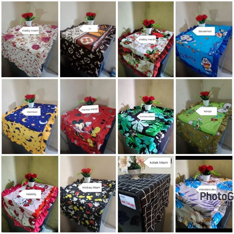 ALAS KULKAS COVER KULKAS TAPLAK KULKAS RENDA TUTUP KULKAS RENDA SAKU KIRI KANAN