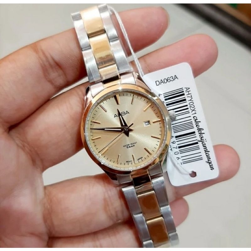 ALBA AH7Y02 Jam Tangan Wanita Gold Dial Silver Gold Stainless Steel Strap