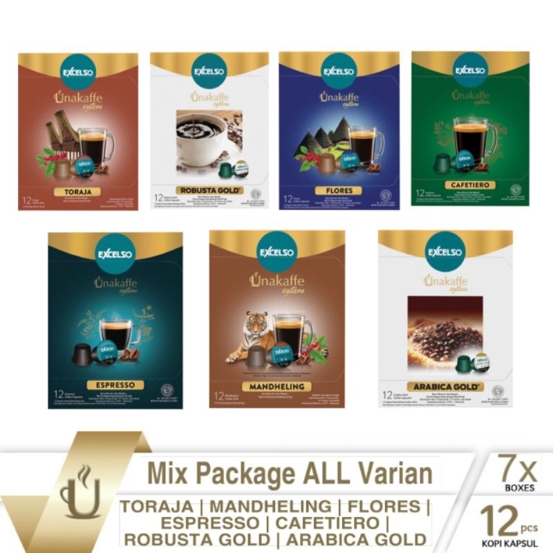 

Excelso Unakaffe Kopi Kapsul Mix Package all Varian