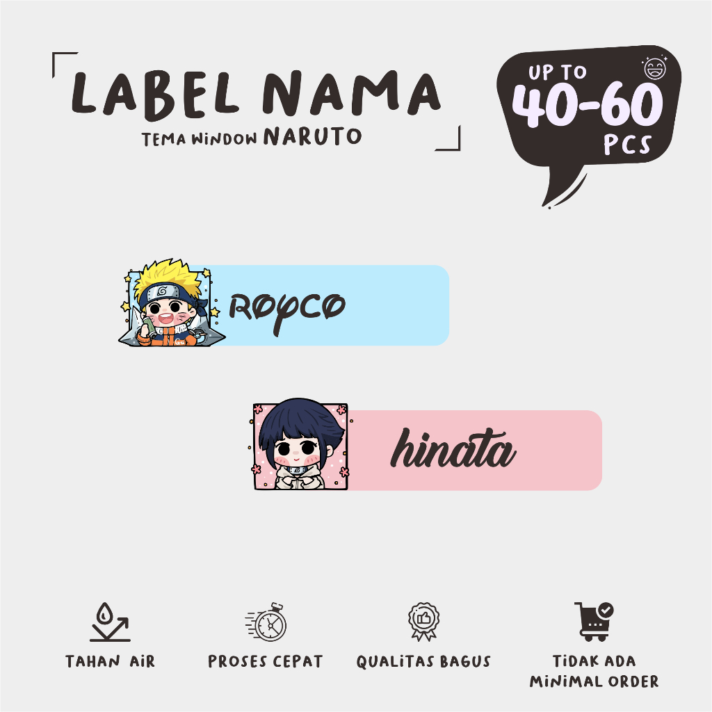 

(40 - 60 pcs) cetak stiker nama murah tema Window Anime NARUTO /murah/lucu/custom nama stiker label/murah