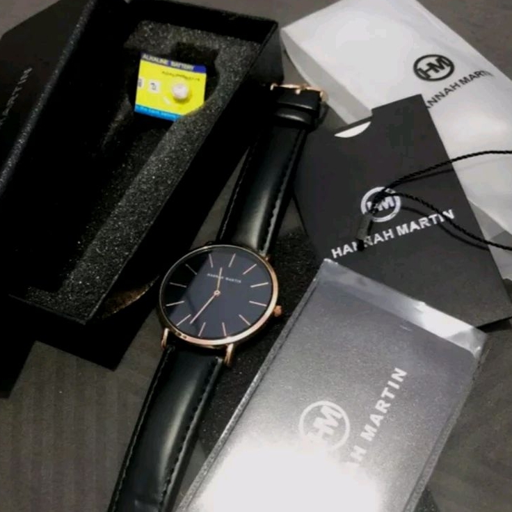 ORIGINAL Jam tangan Hannah Martin Wanita hitam rose gold korean style jam tangan cewek free box ori