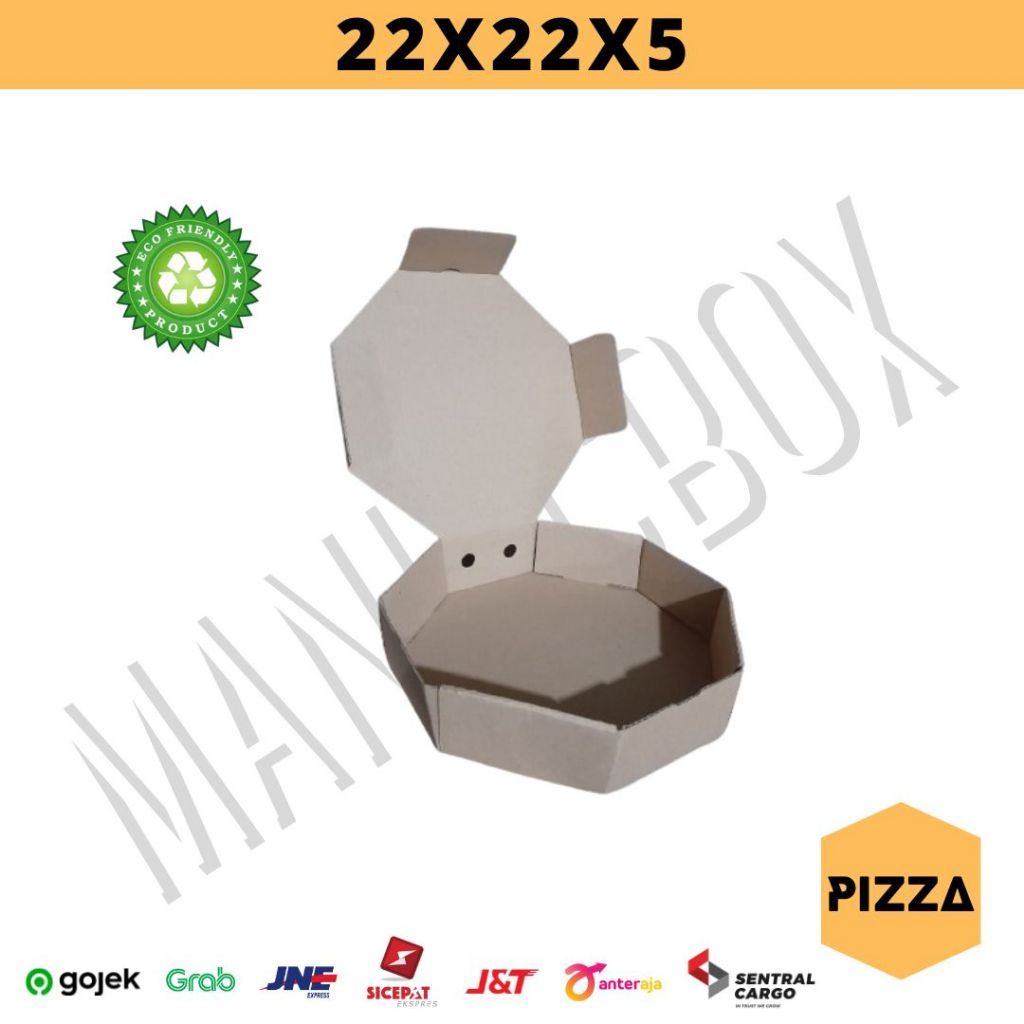 

Kardus kemasan 22x22x5 cm model pizza bulat / segi delapan / segi8 untuk snackbox, pizza, makanan, pakaian, hadiah