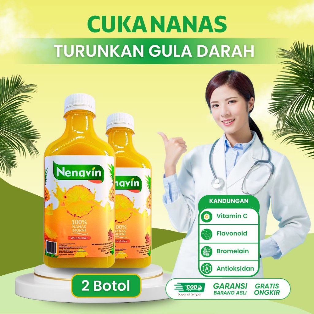 

Nenavin 2 Botol - Cuka Nanas Murni 300ML - Atasi Gula darah - Diabetes dan Kolestrol - HALAL BPOM