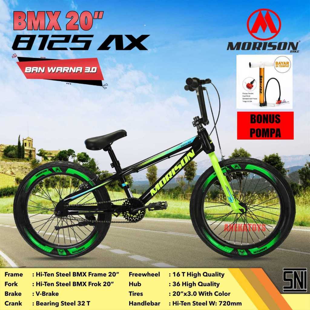 (BONUS POMPA) Sepeda BMX Anak Morison MS8125 AX Ban Warna 20x3.0 Inch 7-12 Tahun