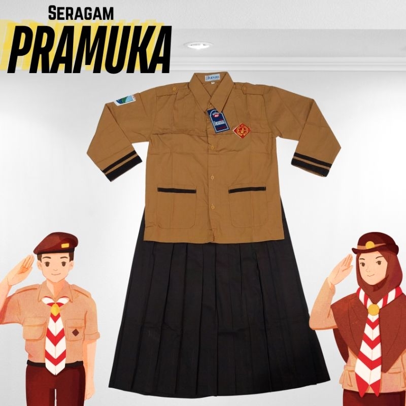 setelan seragam pramuka sd / seragam pramuka perempuan / seragam pramuka / rok pramuka panjang / kem