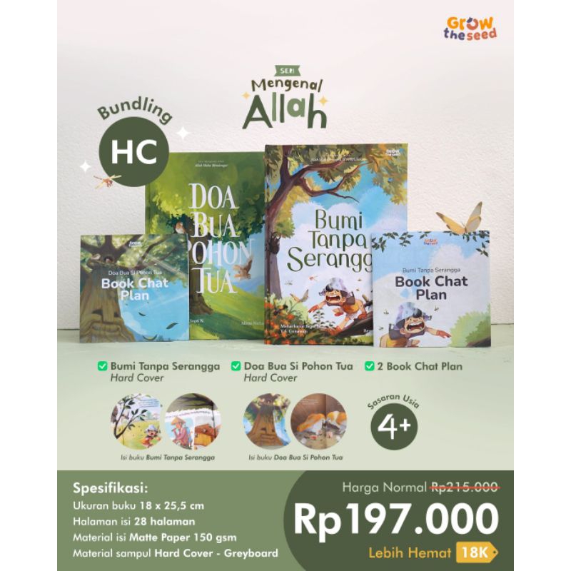 Seri mengenal Allah hard cover/ doa bua si pohon tua/ bumi tanpa serangga/ buku anak grow the seed