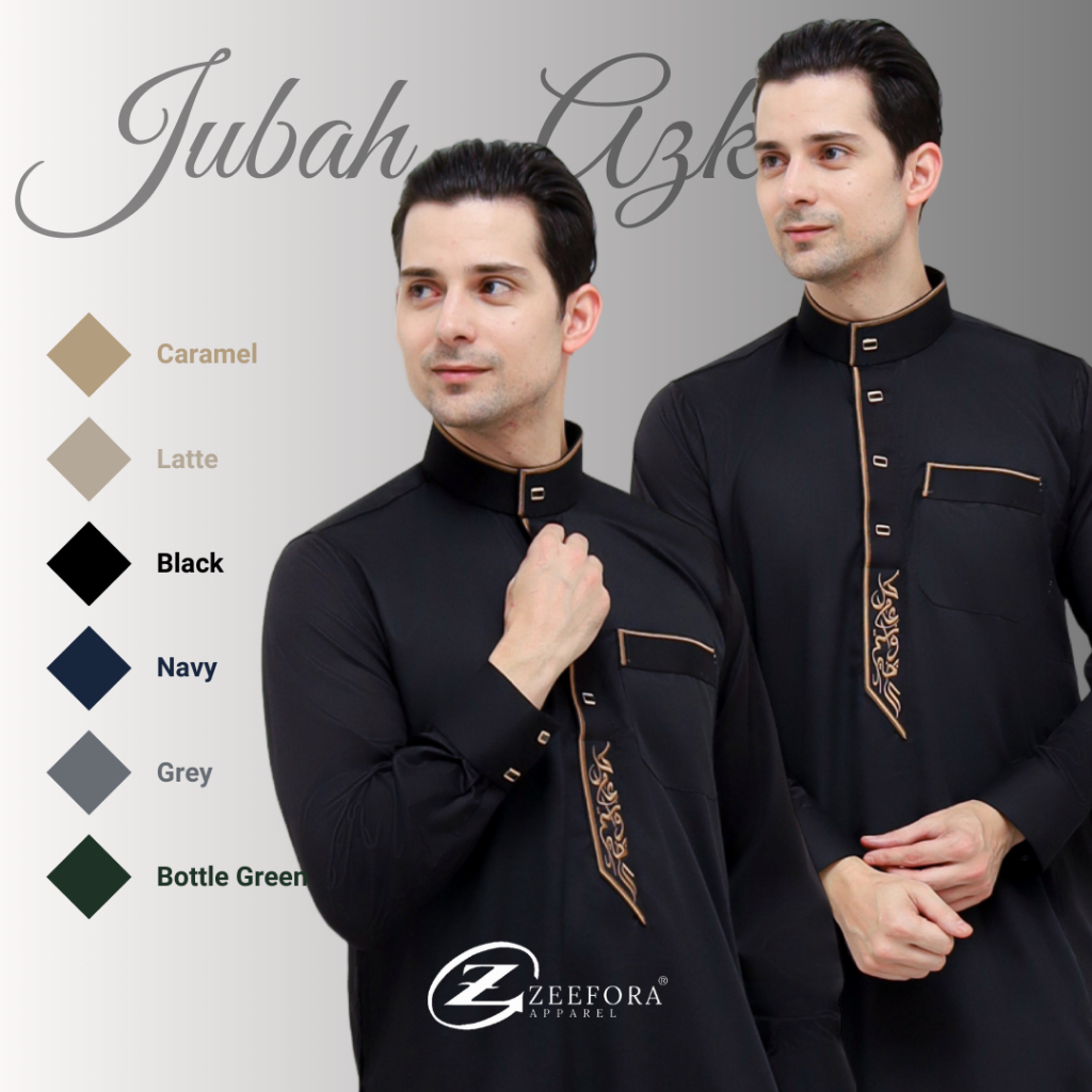 Zeefora-Gamis Azka Gamis Saudi Basic Thobe Pria Couple Kancing Snap Lengan Panjang Manset Berkualita
