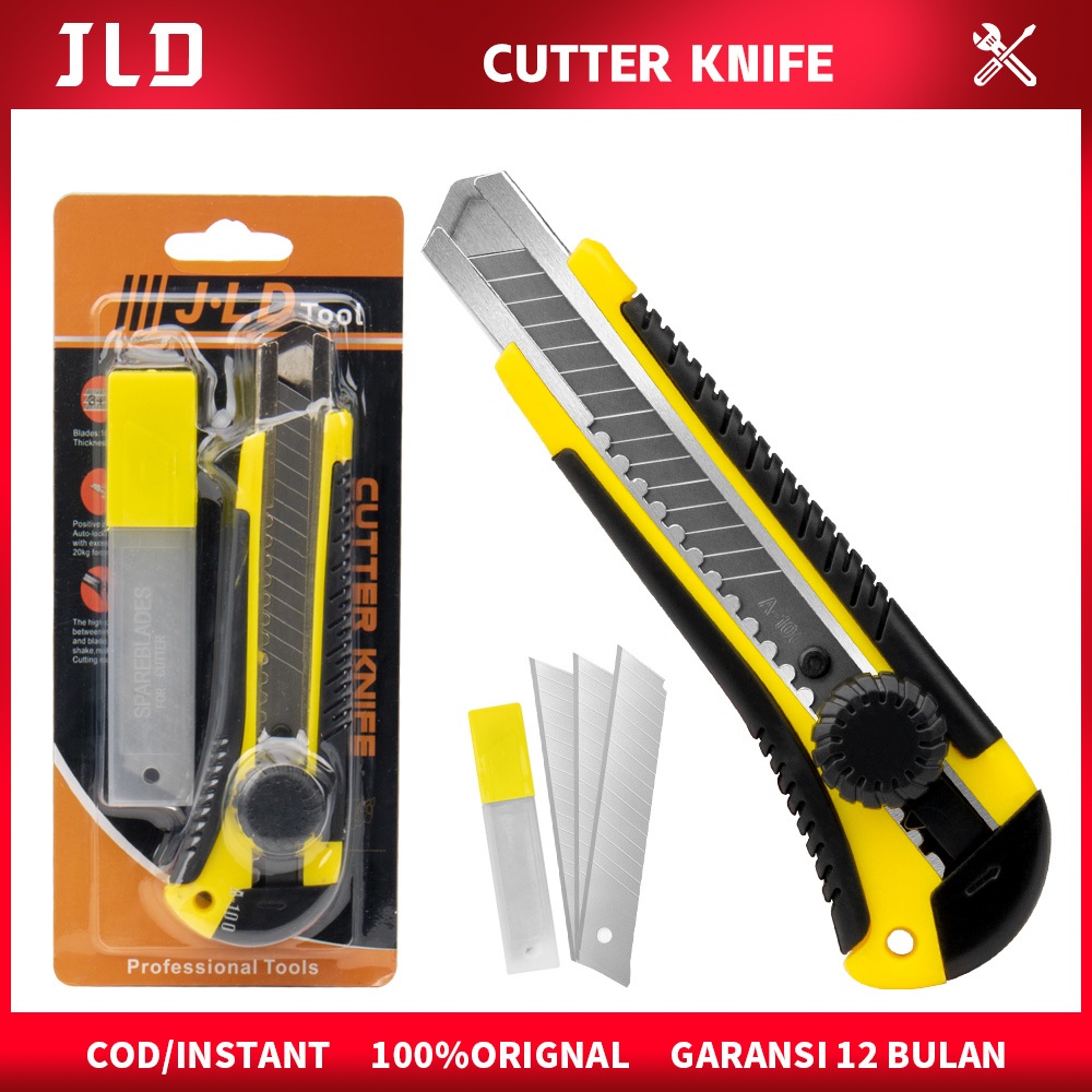 

JLD Pisau Cutter/Utility Knife 18mm Premium Blade Pisau Potong Serbaguna Cuter Alat Pemotong Kertas PVC Kardus /Pisau Cutter 4 Blade