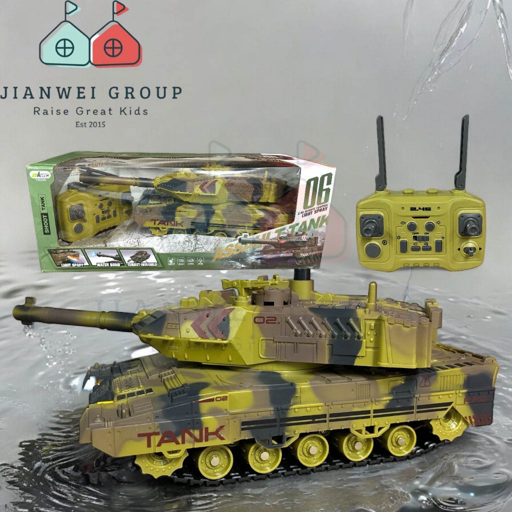 (KAP BISA PUTAR 360° + BISA TEMBAK & BERASAP) JW Mainan Anak Laki Mobil Remote Control RC Tank 12 Ch