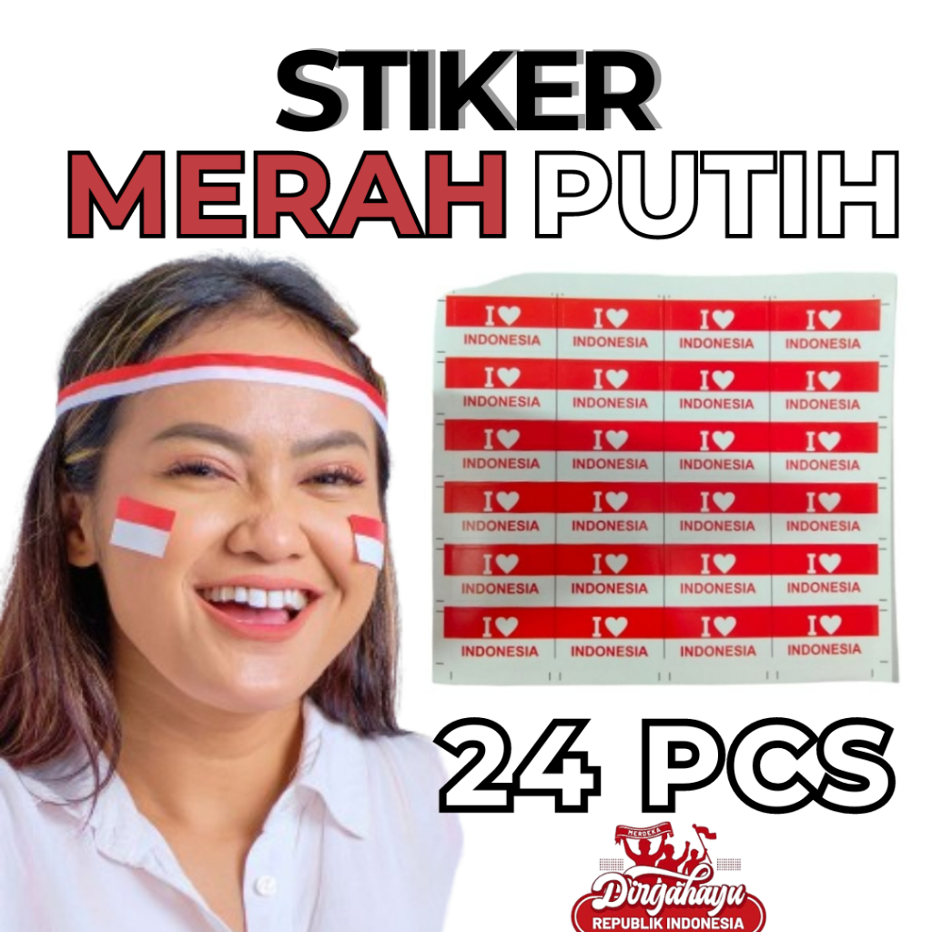 

24 Pcs / 1 Lembar!!! Stiker Pipi I love Indonesia / Stiker Merah Putih / Stiker Pipi merah putih / Stiker Pipi 17 Agustus / Dirgahayu HUT RI