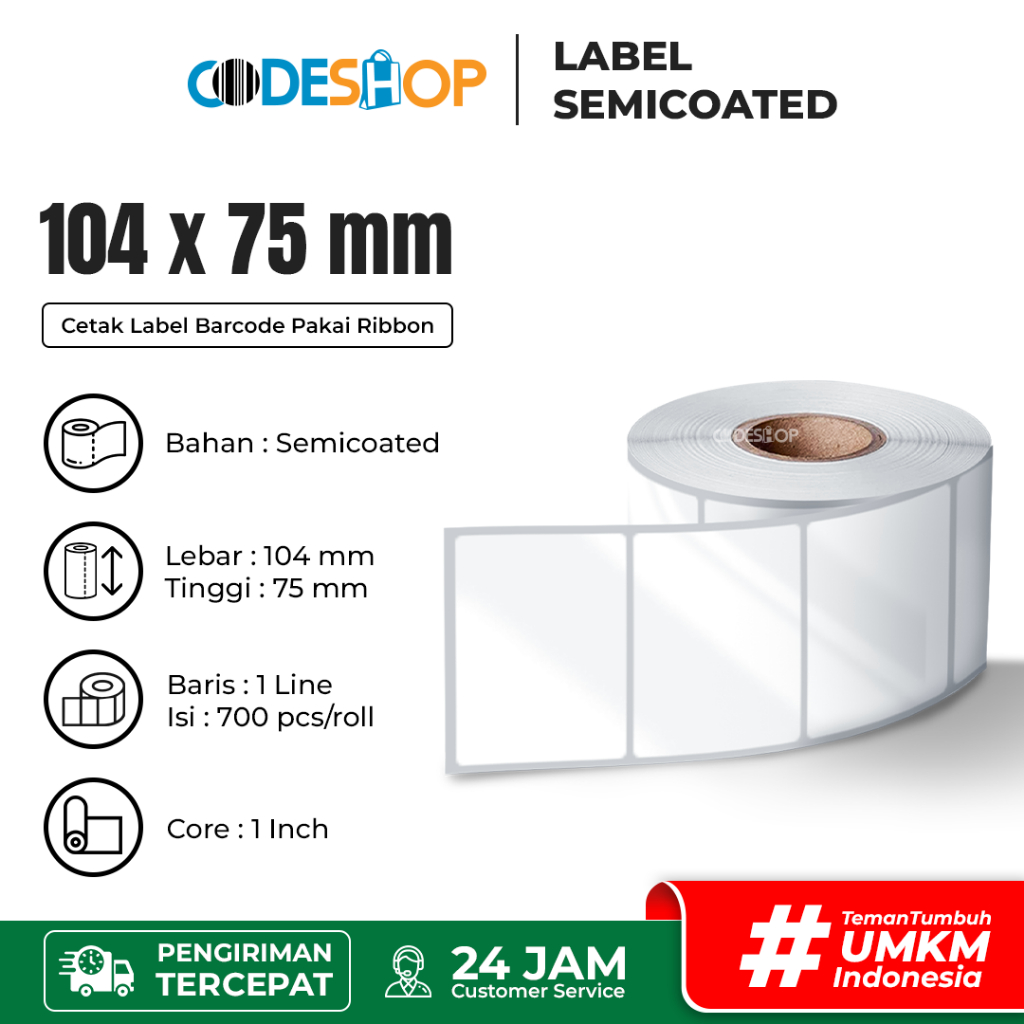 

Label Barcode 104x75 mm Stciker Semicoated