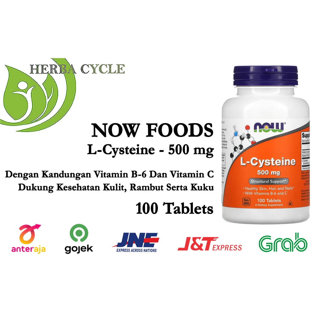 Now Foods L Cysteine 500 mg 100 Tablets Now Cysteine sehat kulit rambut & kuku Ori USA