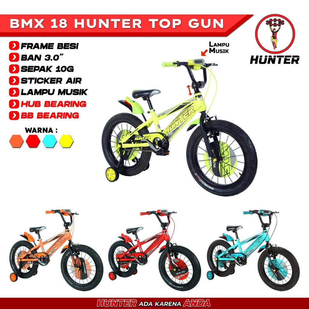 ❤Bazar❤ Sepeda Anak Cowok BMX 18 Inch Hunter New Top Gun 3.0