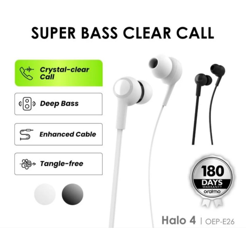 Oraimo wired headset halo 4 superbass in ear earphone OEP-E26