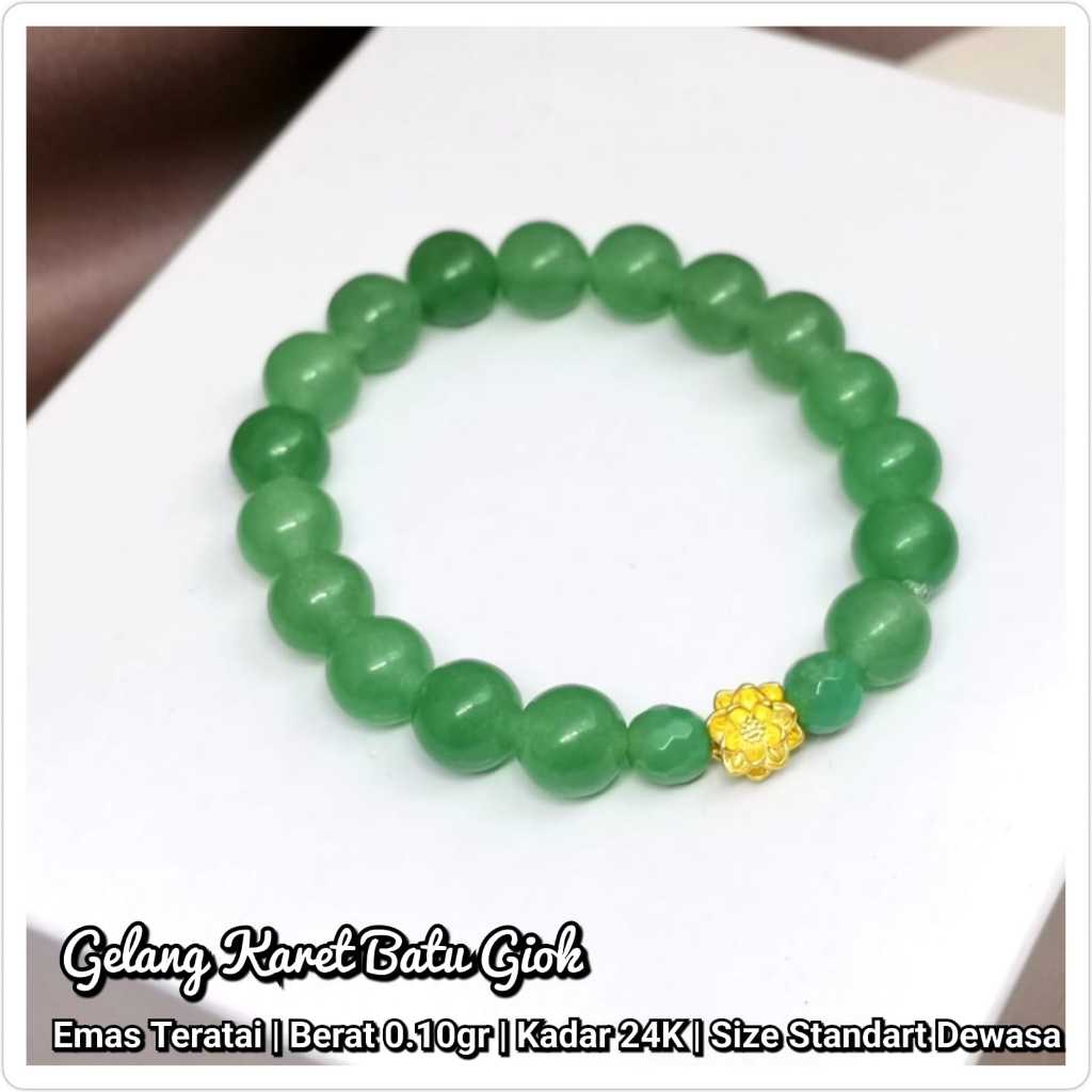 Gelang  Emas Asli Teratai 24k Hongkong 999% Karet Batu Giok