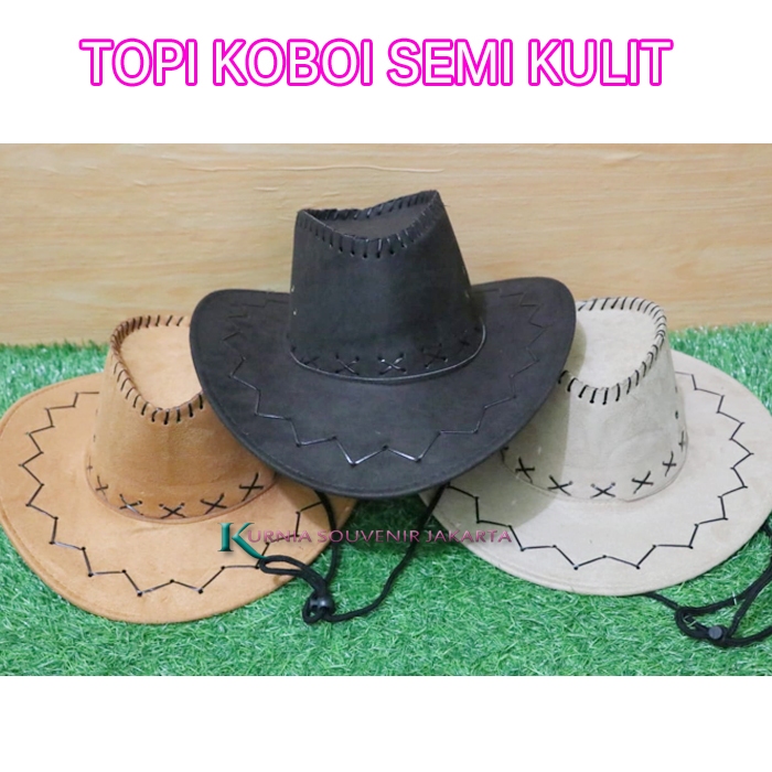 topi koboi dewasa semi kulit-topi koboi-topi koboi COKLAT