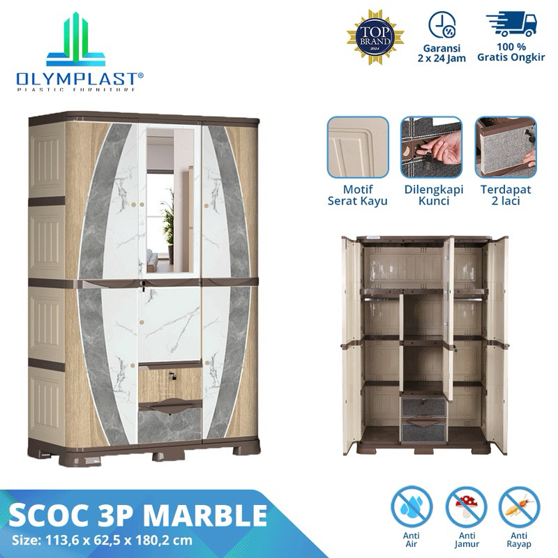 Lemari pakaian plastik minimalis Olymplast 3 pintu SCOC