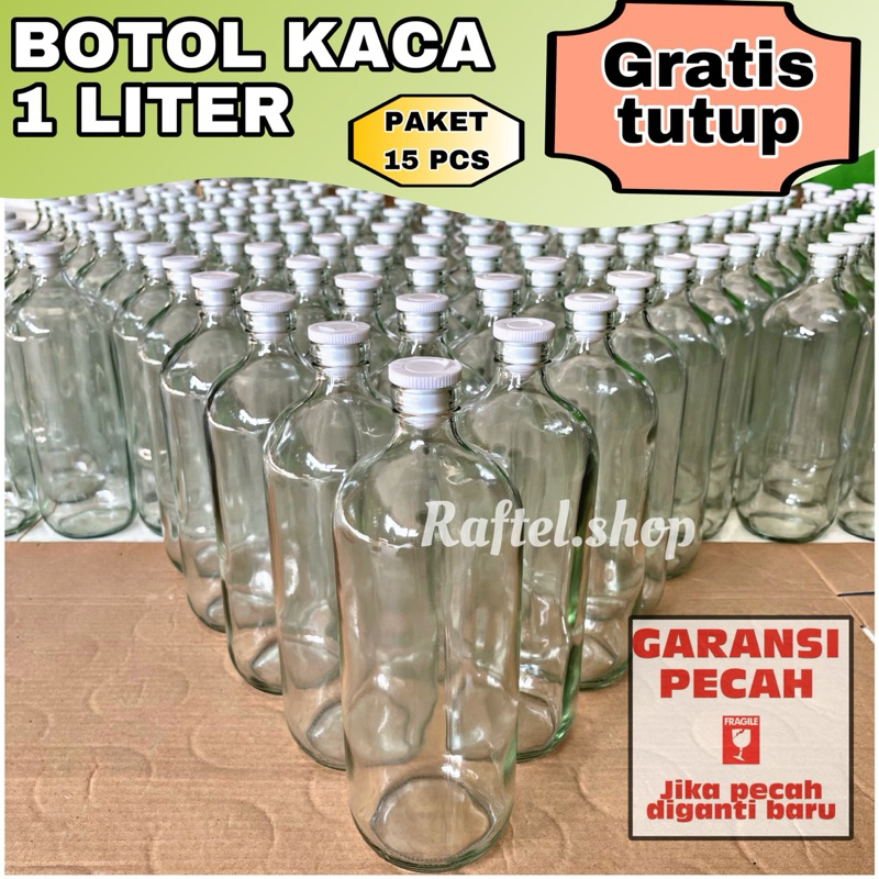 BOTOL KACA BENSIN 1 LITER ( PAKET 15 PCS ) / botol bensin / botol jamu / botol minuman