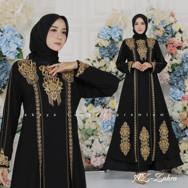 Gamis Abaya Hitam Turkey Bahan Jersey Mix Ceruty Bordir / Baju Busana Maxi Dress Muslim Wanita