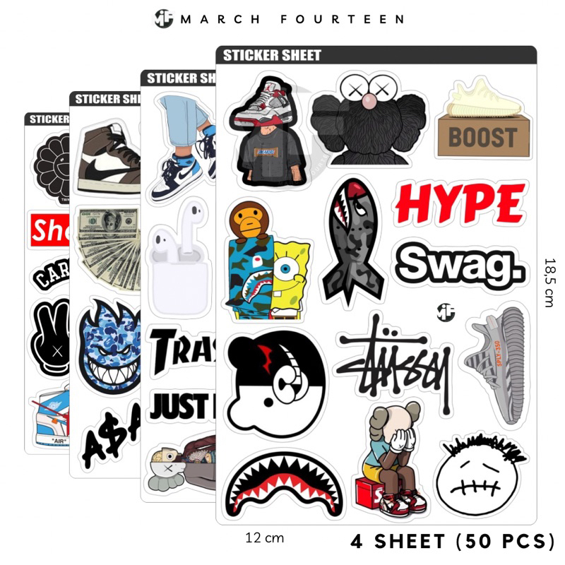 

[50 Pcs] Sticker Hypebeast Branded Brand Kiss Cut Vynil Premium Laminasi , Stiker Hypebeast Yezzy Bape Nike Premium Dekorasi Laptop Tumblr Gitar
