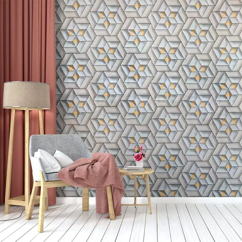 PAKET HEMAT 4 ROL GEOMETRIC CAKRA GOLD EMAS DEKORASI RUMAH DINDING KAMAR RUANG TAMU SUDAH ADA LEM PE