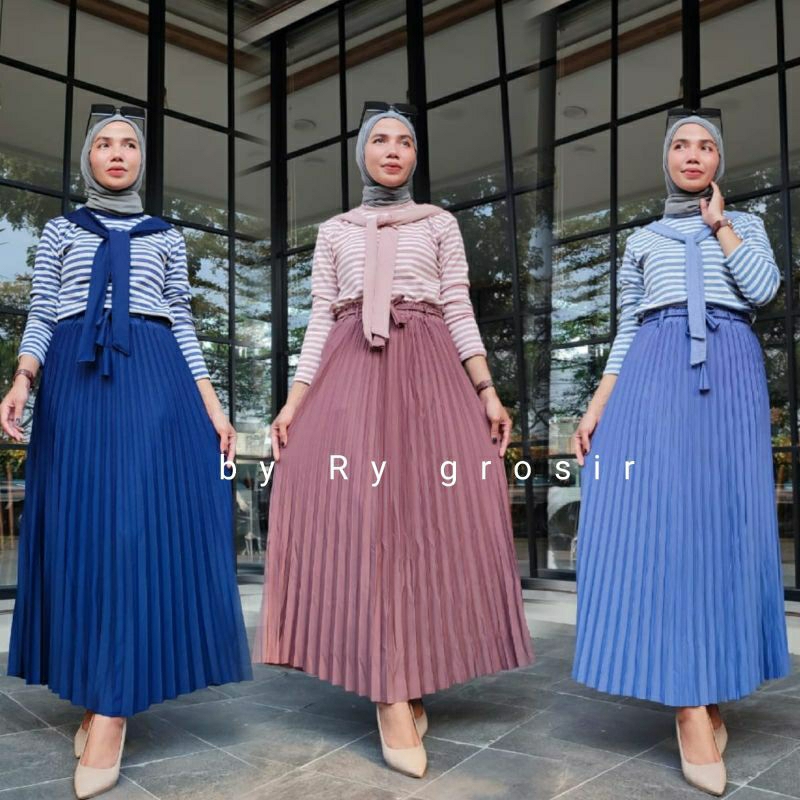 Setelan Wanita Masya Blus Knit Rok Plisket Mayung Kekinian