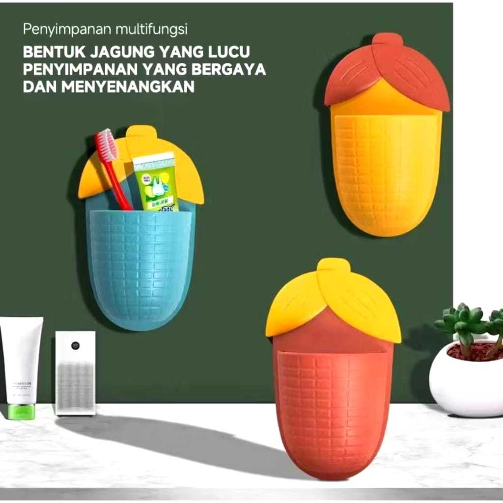 Tempat sikat gigi tempel gantung/tempat pasta gigi karakter jagung/rak gantung murah