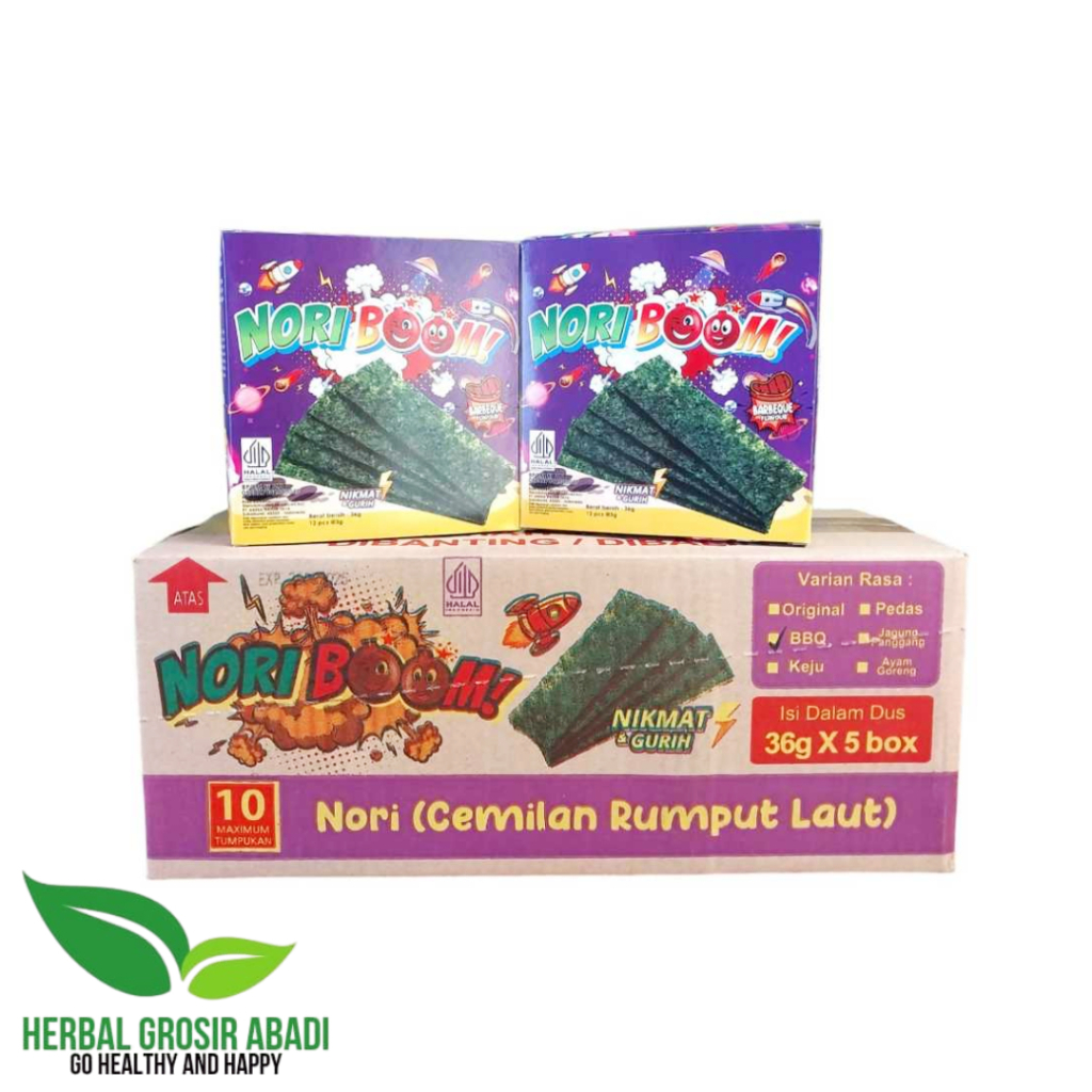 

NORIBOOM Rumput Laut Panggang 5 Varian Rasa I Snack Nori Boom! Per Karton Isi 36gr x 5 Box