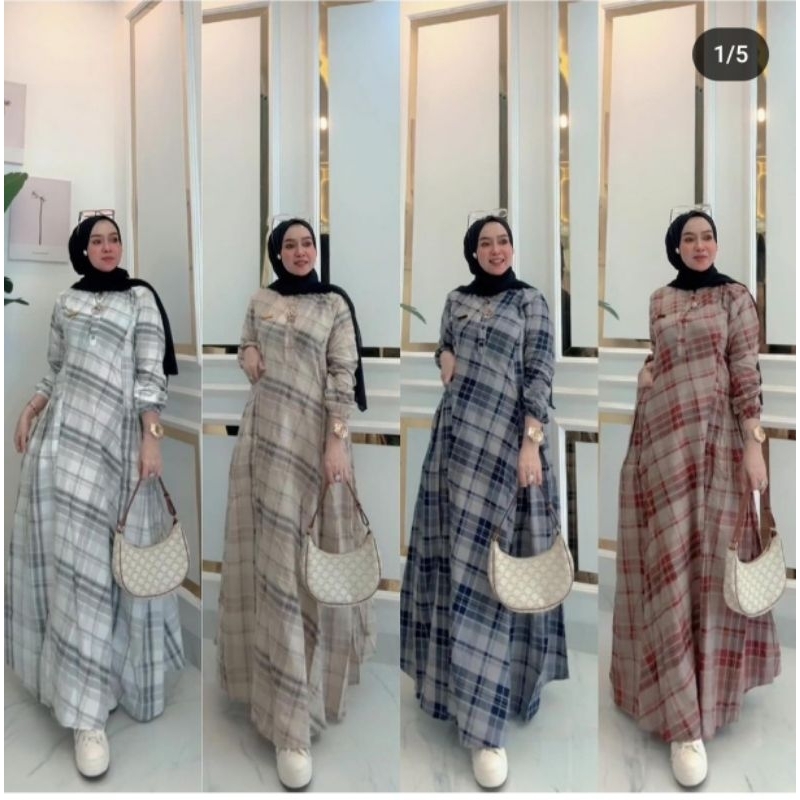 Gamis katun motif kotak ori Korina