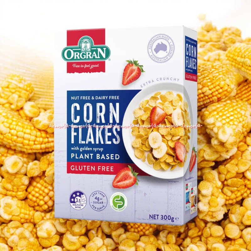 

Organ 300gr Corn Flakes Plant Based Gluten Free Sereal Jagung Bebas Gula Tanpa no. Sugar Egg Free Organ's Corns