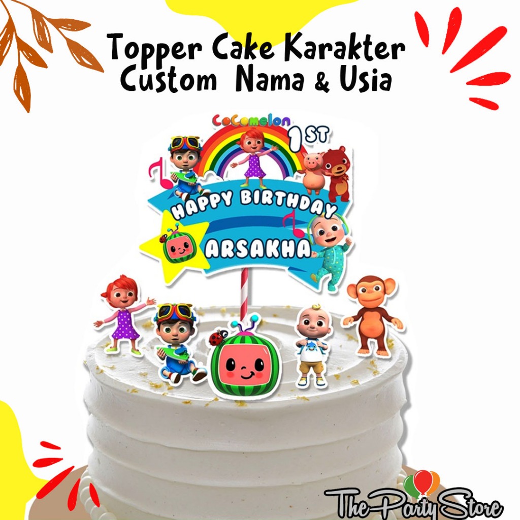 Topper Cake Happy Birthday Custom Nama dan Usia Karakter Cocomelon