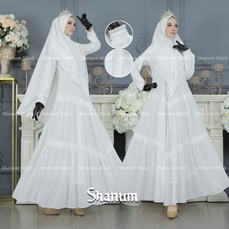 set syari/gamis putih/gamis premium/syari ori/pakaian muslimah