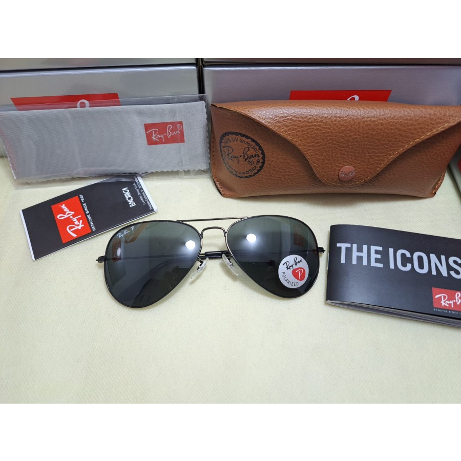 KACAMATA RAYBAN AVIATOR 3025 LARGE METAL 58 BLACK POLARIZED ORIGINA