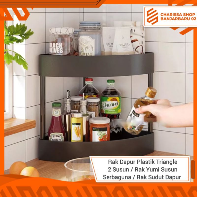 Rak Dapur Plastik Triangle 2 Susun / Rak Yumi Susun Serbaguna / Rak Sudut Dapur / Rak Bumbu 2 Susun 