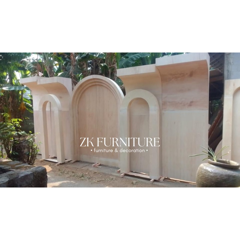 backdrop pernikahan / backdrop pelaminan terbaru / backdrop satu set mewah / backdrop triplek