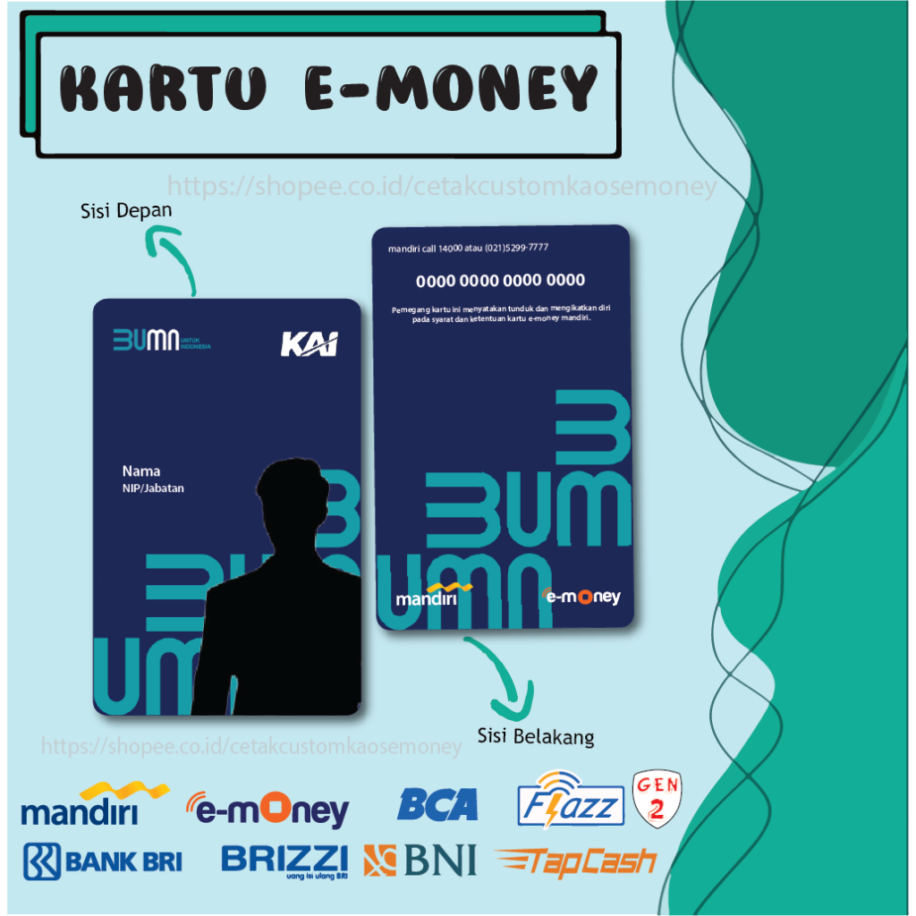 KARTU E MONEY E TOLL ID CARD NEW KAI INDONESIA BUMN PENGENAL IDENTITAS MANDIRI BNI BRI BCA - 2 SISI