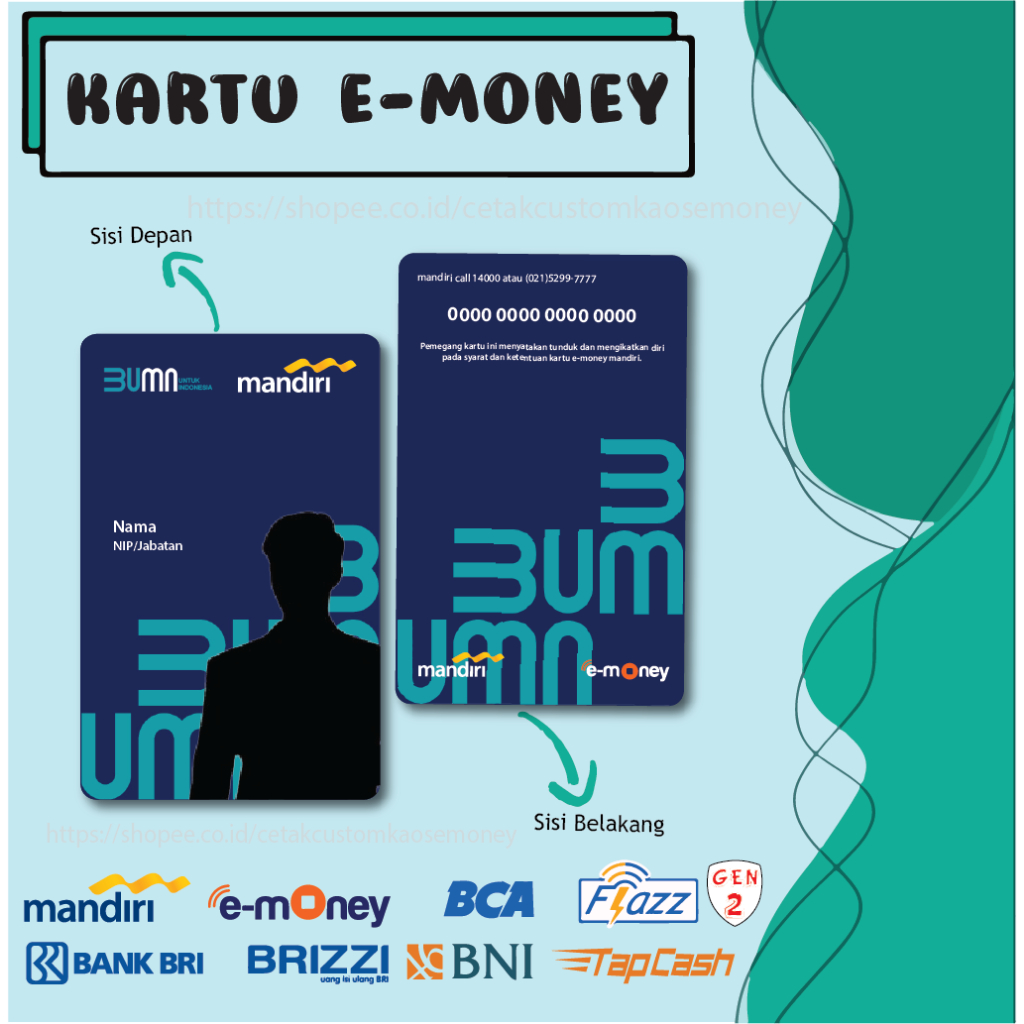 KARTU EMONEY ETOLL ID CARD NEW KARTU MANDIRI EMONEY BUMN PENGENAL IDENTITAS MANDIRI EMONEY - 2 SISI