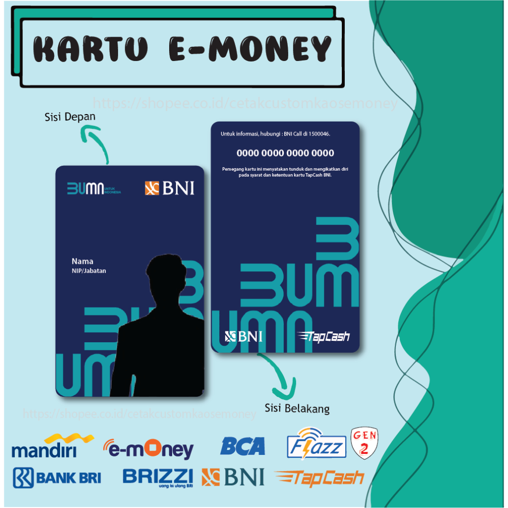 KARTU EMONEY ETOLL ID CARD NEW KARTU BNI TAPCASH BUMN PENGENAL IDENTITAS BNI TAPCASH - 2 SISI