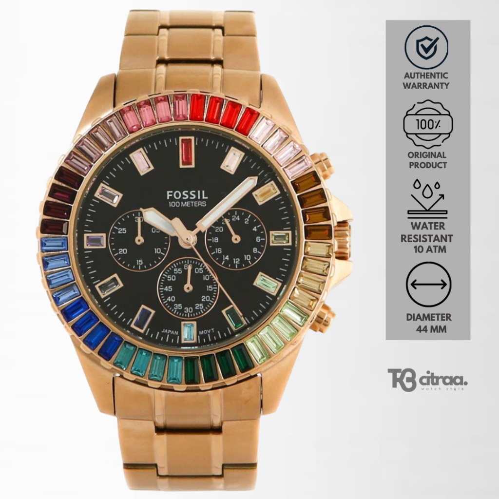 Jam Tangan Pria Fossil LE1069 The Garrett Chronograph Limited Edition Mens Black Dial Rose Gold Stai