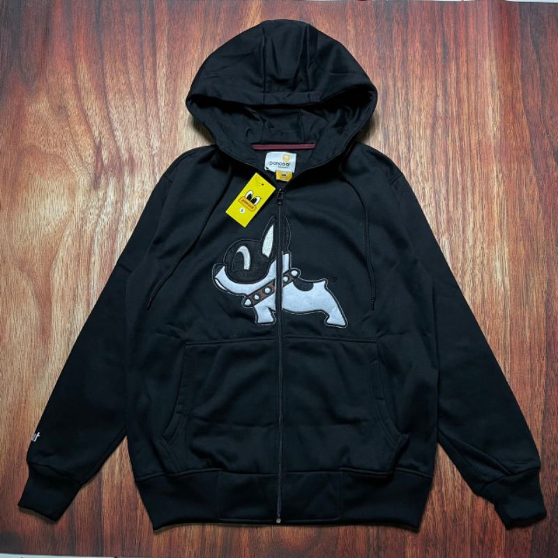 HOODIE ZIPPER PANCOAT DOG BLACK BORDIR