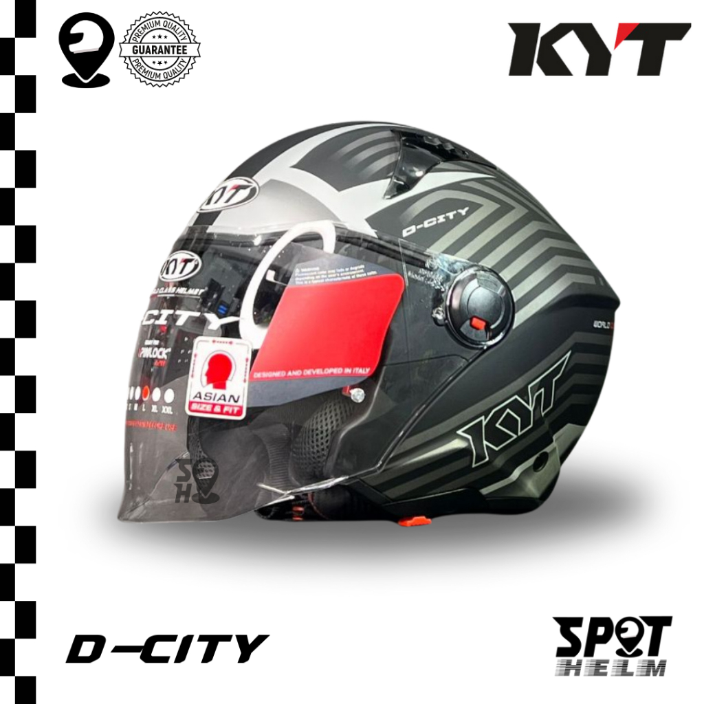 KYT HELM D-CITY | LUCENT MATT BLACK SILVER | DCITY DOUBLE VISOR