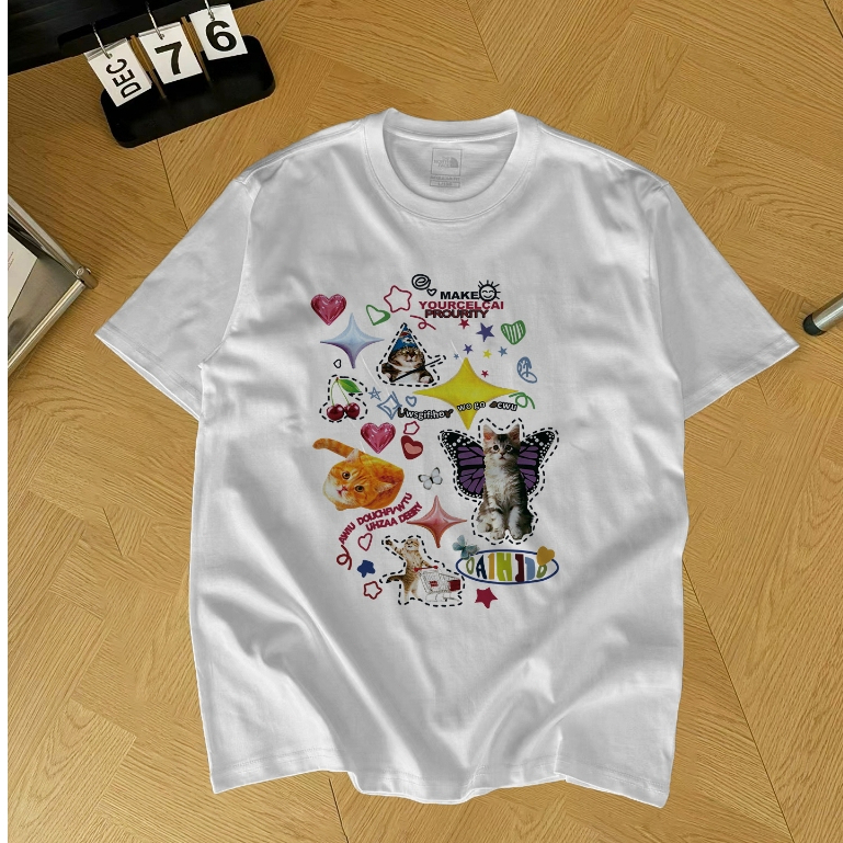 Korea t shirt /kaos oversize wanita/Pola Anak Kucing T-shirt /Lengan Pendek Kaos Wanita