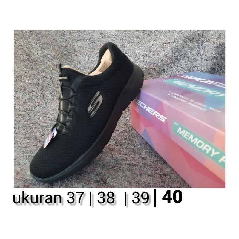 sepatu kerja wanita hitam polos skechers original skechers full black  asli ori