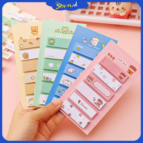 

STORIN - Sticky Notes Lucu 6IN1 Tempelan Kertas Catatan 120 Lembar Notes Kertas Tempel Karakter Bear Frog Girl Pembatas Buku Cute Imut